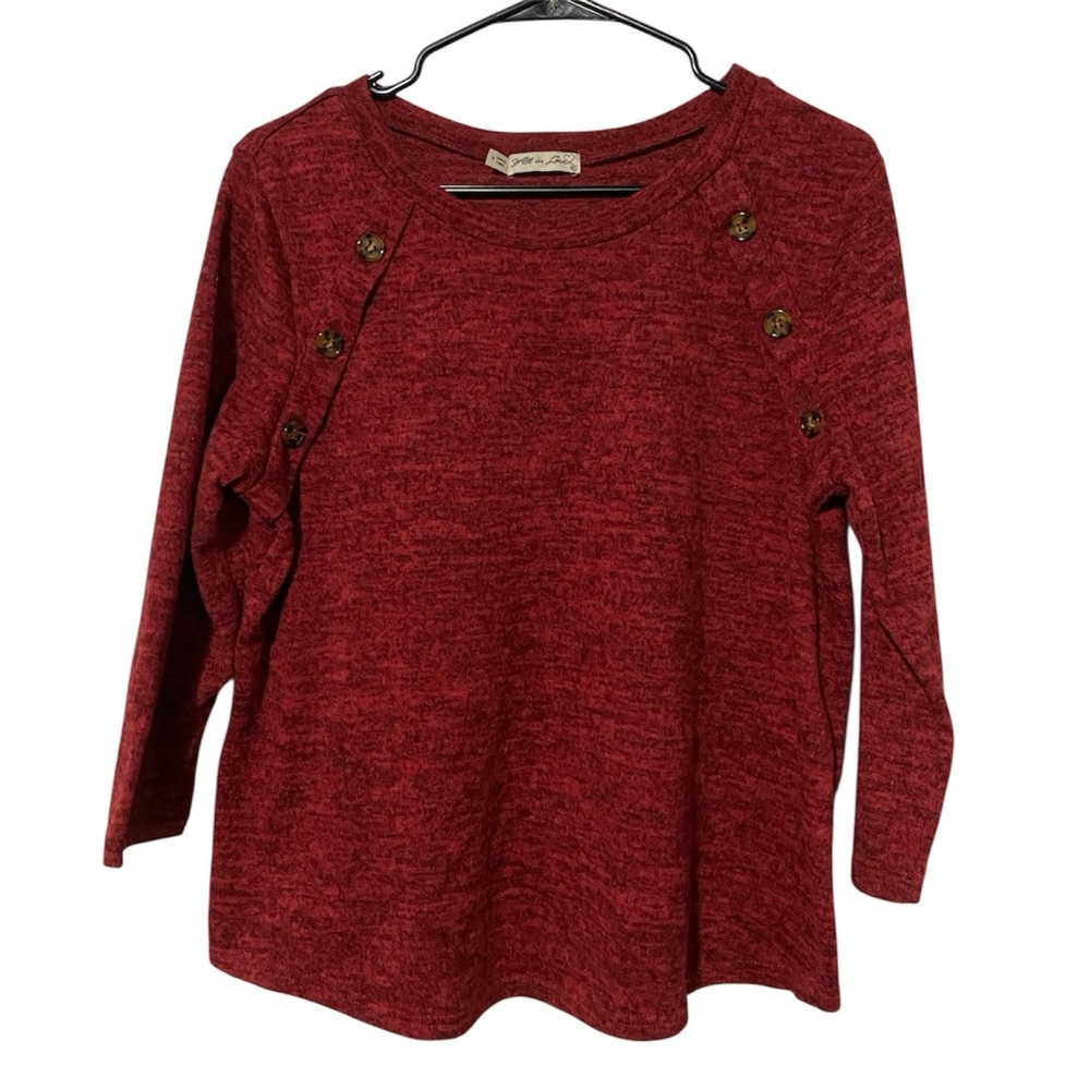 All In Love Red Heathered Button Detail Top